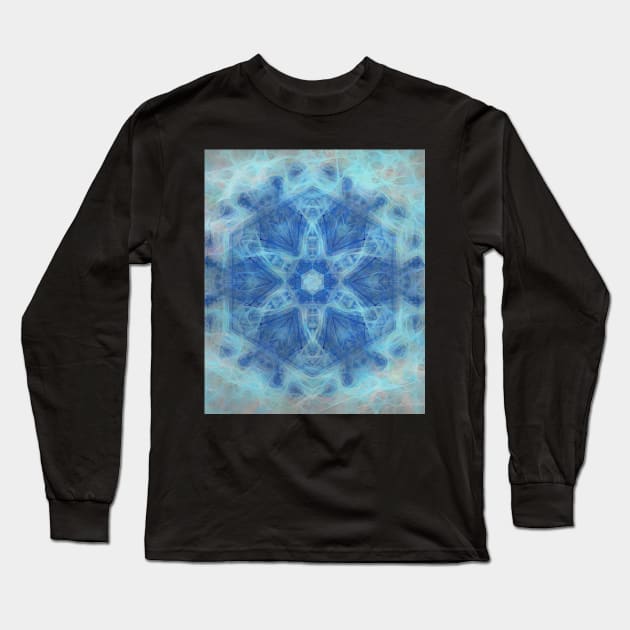 Whimsical lacy blue fractal kaleidoscope Long Sleeve T-Shirt by hereswendy